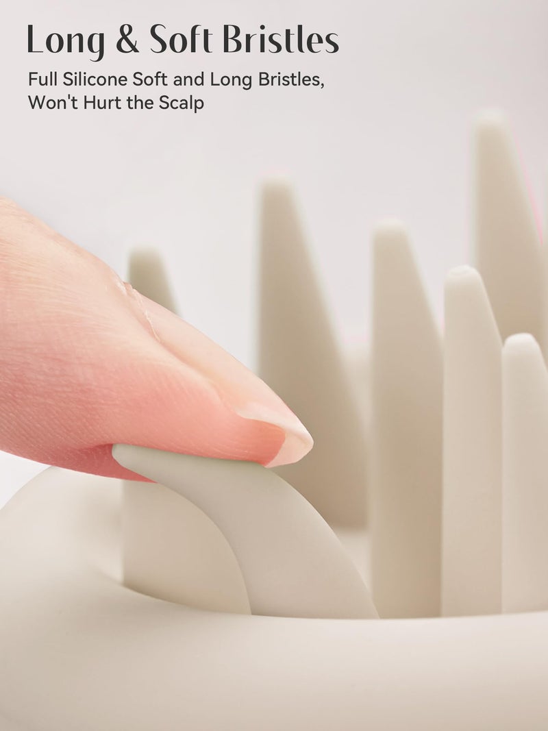 HEETA Scalp Massager Hair Growth, Scalp Scrubber with Soft Bristles, Integrated Silicone Design, Scalp Exfoliator for Dandruff Removal & Relax Scalp, Shampoo Brush Fit Wet Dry Hair Use, Oatmeal - Image 2