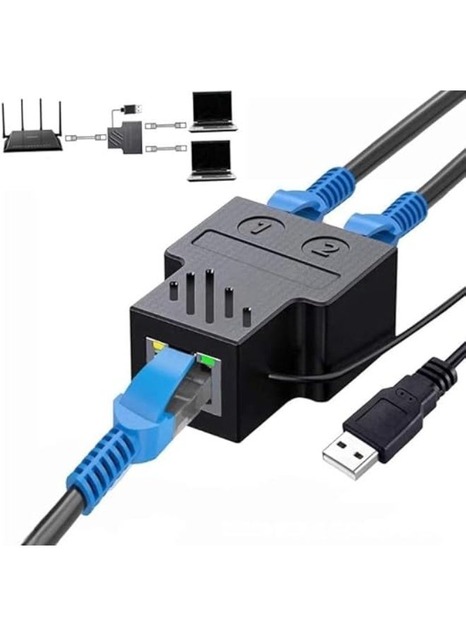 محول إيثرنت 1 إلى 2 – موزع شبكة بمنفذين مع منفذ USB للطاقة، سرعة عالية 100 ميجابت في الثانية - Image 1