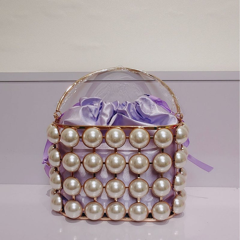 New Birdcage Bag Hollow French Vintage Vegetable Basket Bag Dinner Style Pearl Bag Hand-Held Handbag Women'S Bag - Image 1