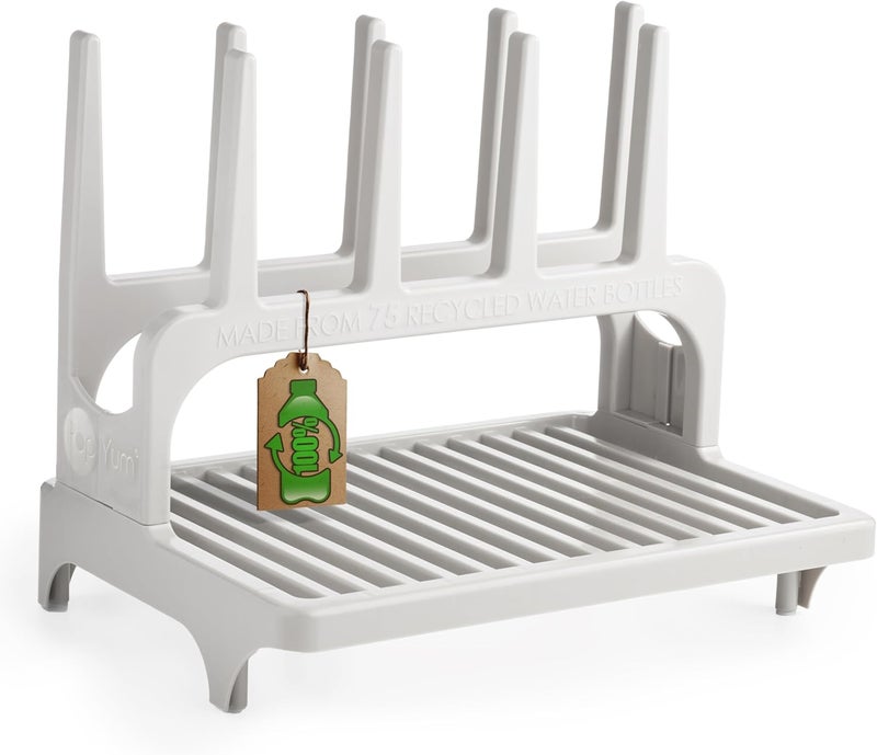 PopYum رف تجفيف بوب يام سياتل الرمادي الموفر للمساحة من 100 زجاجة معاد تدويرها، مناسب لأسطح العمل لزجاجات الأطفال، أكياس بلاستيكية، أكواب، وكؤوس زجاجية، مدمج - Image 1