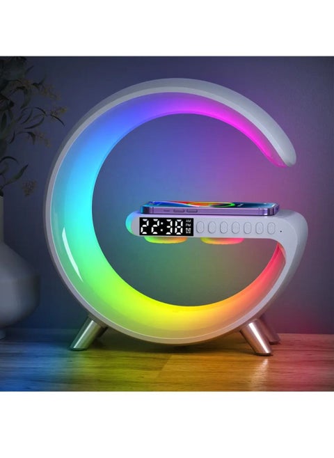 Atmosphere Table Lamp with Bluetooth Speaker Alarm Clock Night Light 256 Modes And 16 Million Colors Range 15W Wireless Charger Speaker For Bedside Lamp Desk Clock Ambient Lighting For Home