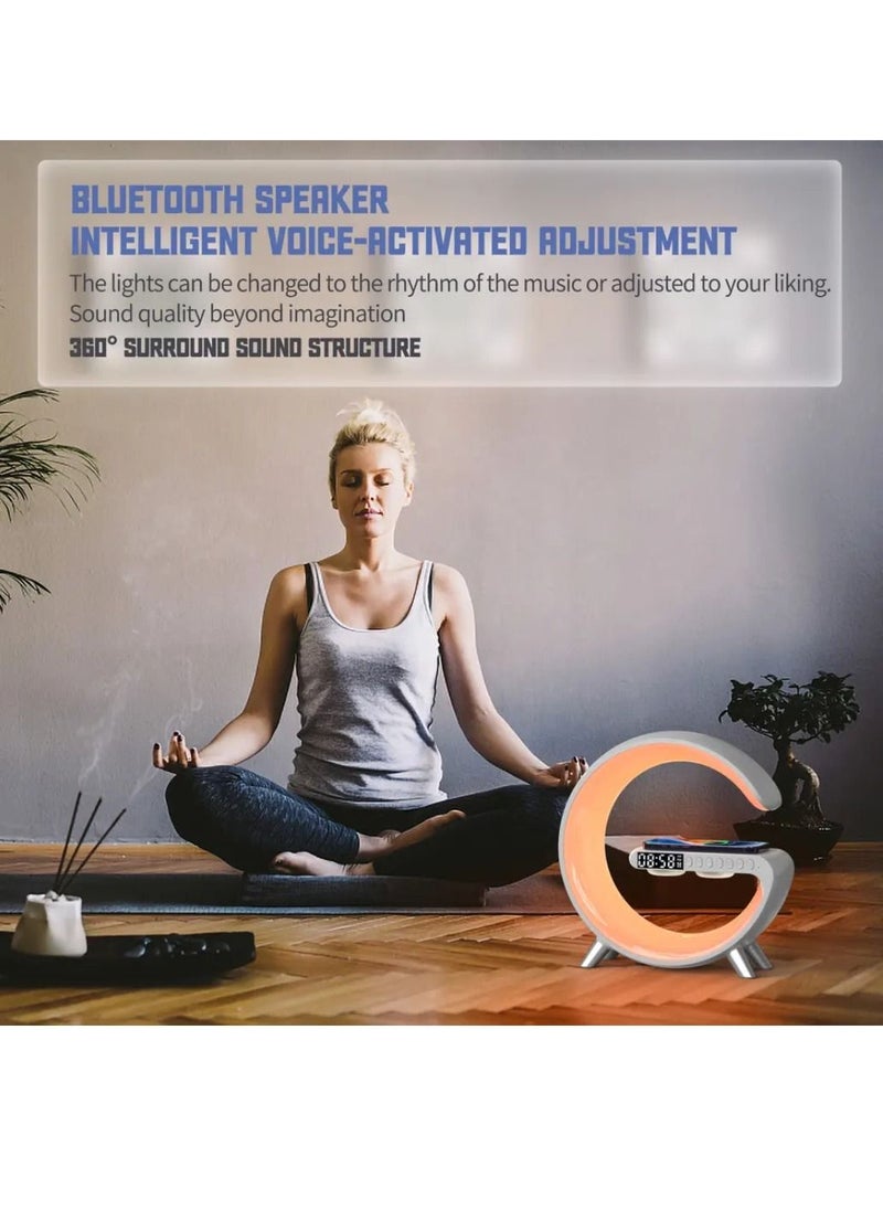 DIGI CORE - Atmosphere Table Lamp with Bluetooth Speaker Alarm Clock Night Light 256 Modes And 16 Million Colors Range 15W Wireless Charger Speaker For Bedside Lamp Desk Clock Ambient Lighting For Home - Image 1