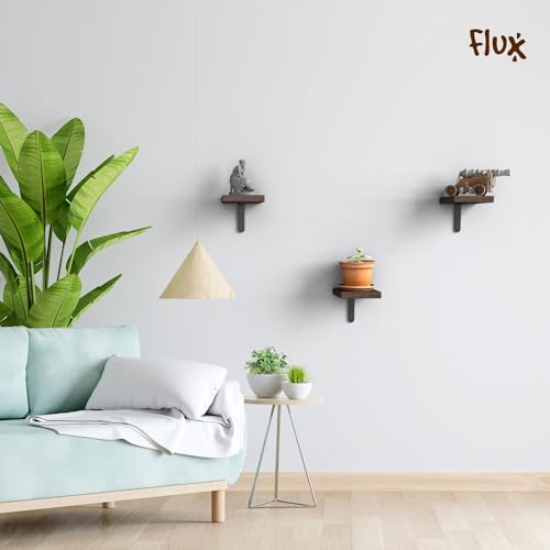 flux Wooden Square Wall Mounted Plant Stand Floating Shelves for Wall Wood Shelf Decor Plant Display Collectibles Mounted Kitchen Bathroom Bedroom Decorative Storage Shelf Stand (Black Pack of 3) - Image 2
