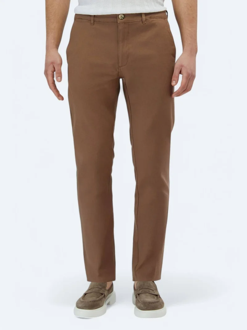 Kip Light Brown Weaving Regular Fit Casual Cotton Blended Trousers