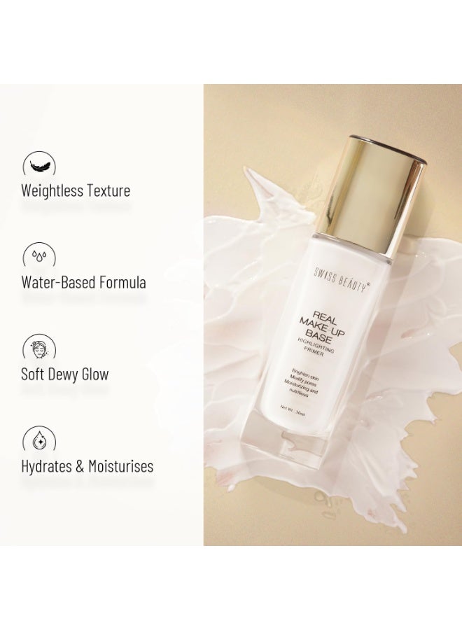 Swiss Beauty Real Makeup Base Highlighting Primer| Skin-Hydrating Poreless Primer With Natural Glow Finish For Face Makeup |Shade - Pink Tint, 32Ml - Image 4
