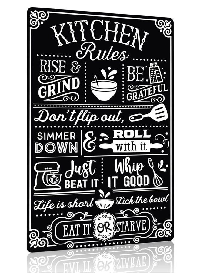 CrazySign Kitchen Rules Decor Sign Rustic Farmhouse Kitchen Tin Sign (3367) - Image 1