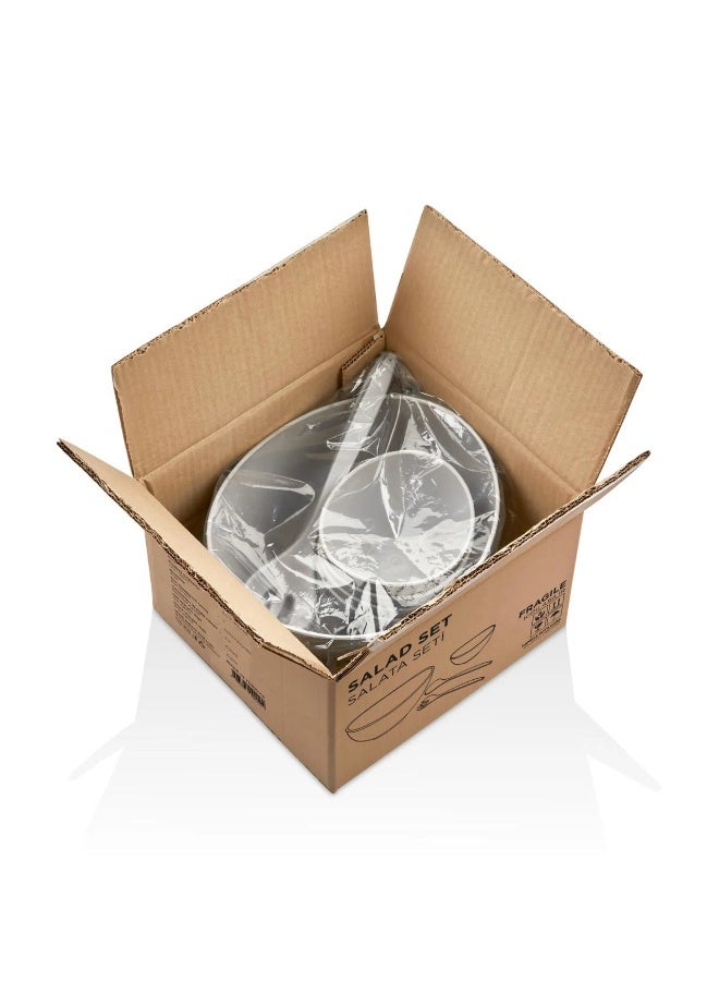 دانيا طقم تقديم السلطة بلاستيك مكون من زبدية كبيرة مع 4 زبادي صغيرة مع ملعقة وشوكة  7 قطعة - Image 5