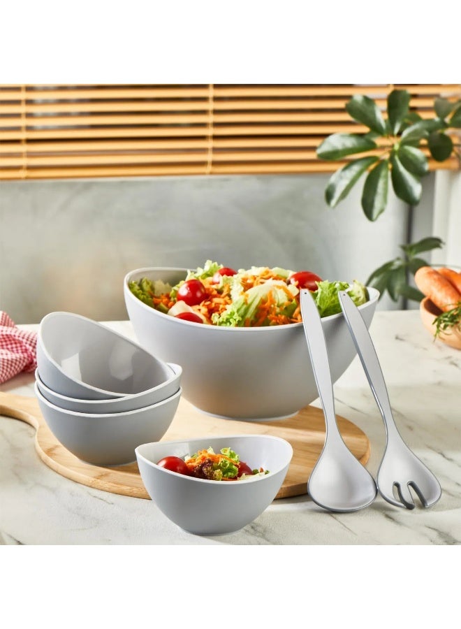 دانيا طقم تقديم السلطة بلاستيك مكون من زبدية كبيرة مع 4 زبادي صغيرة مع ملعقة وشوكة  7 قطعة - Image 1
