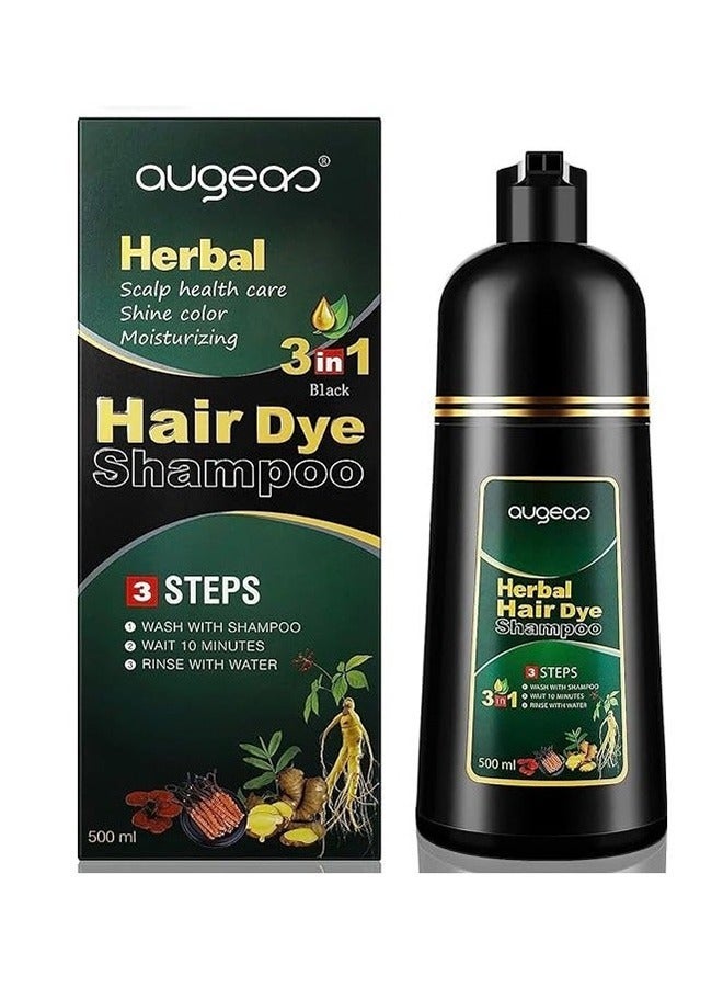 Augeas شامبو صبغة شعر بني داكن للشعر الرمادي Augeo شامبو لون شعر فوري 3 في 1 للنساء والرجال، مكونات عشبية 100% تغطية للشعر الرمادي 500 مل - Image 1