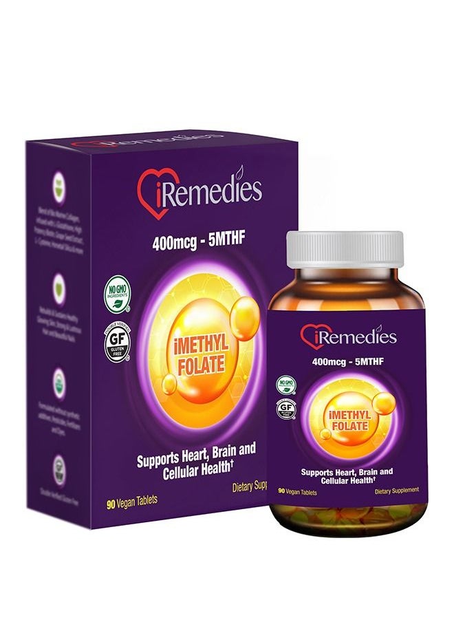 iRemedies iRemedies iMethyl Folate – Active Folate Supplement for Heart Health, Energy, and Cognitive Support – 90 Tablets 