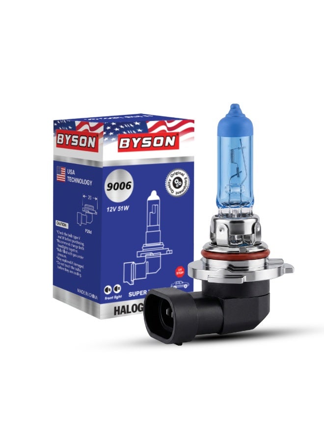 BYSON S/W 9006 Halogen Headlight Bulb, 12V 55W Super White Bright Light, Ultra Clear Beam for Enhanced Visibility, Long Life Auto Headlamp for Night Drive, Fog Lamp and Safe Road Use - Image 1