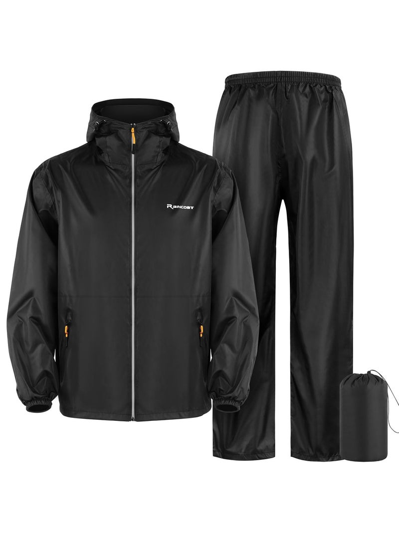 Generic Waterproof Rainsuit, Hooded Rain Jacket Waterproof Protective Rain Coat with Trousers, Packable Raincoat Sets with Carrying Bag for Fishing Hiking Camping, Black  - Image 1