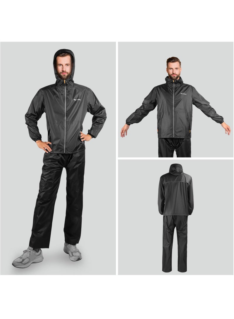 Generic Waterproof Rainsuit, Hooded Rain Jacket Waterproof Protective Rain Coat with Trousers, Packable Raincoat Sets with Carrying Bag for Fishing Hiking Camping, Black  - Image 4