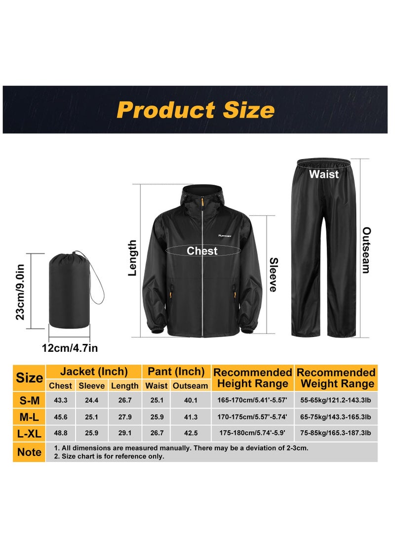 Generic Waterproof Rainsuit, Hooded Rain Jacket Waterproof Protective Rain Coat with Trousers, Packable Raincoat Sets with Carrying Bag for Fishing Hiking Camping, Black  - Image 2