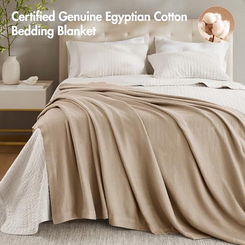 Madison Park 100% Egyptian Cotton Lightweight Summer Blanket, Breathable Waffle Knit Design, Soft Cozy All-Season Throw for Bed, Couch or Sofa, Khaki King Size (108"x90") - Image 3