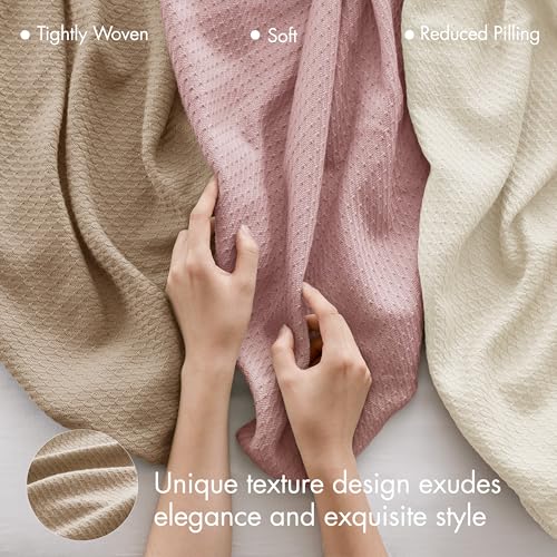 Madison Park 100% Egyptian Cotton Lightweight Summer Blanket, Breathable Waffle Knit Design, Soft Cozy All-Season Throw for Bed, Couch or Sofa, Khaki King Size (108"x90") - Image 5