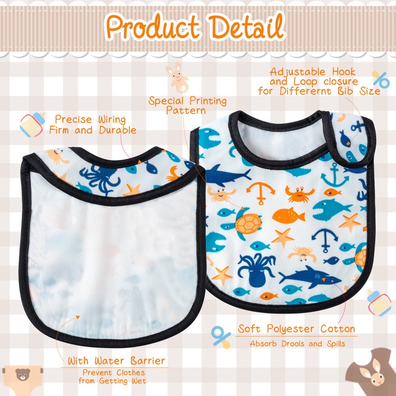 2ooya 7Pcs Waterproof Cotton Baby Bibs Adjustable Hook Loop Closure Infant Bib Unisex Blue Newborn Babies Infant Food Bibs Keepsake Baby Gift for Eating Teething Drooling Feedingï¼ˆ6-12 Monthsï¼‰ - Image 3