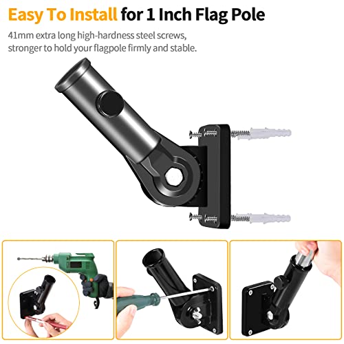 BONWIN Flag Pole Holder Brackets, BONWIN 1" Flag Pole Mounting Bracket with Hardwares for House Wall Porch, 1" Inner Diameter, 180° Adjustable Multi Positions, Aluminium Alloy(1 Pack Black, Multi-Positions) - Image 5