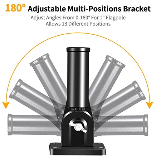 BONWIN Flag Pole Holder Brackets, BONWIN 1" Flag Pole Mounting Bracket with Hardwares for House Wall Porch, 1" Inner Diameter, 180° Adjustable Multi Positions, Aluminium Alloy(1 Pack Black, Multi-Positions) - Image 3