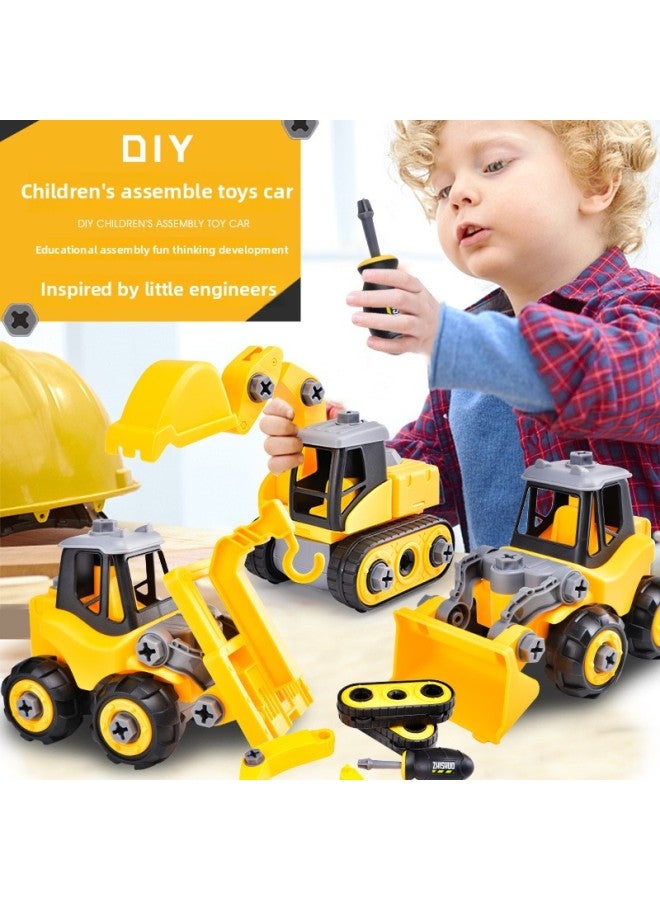 Children's Diy Disassembly Engineering Vehicle Toy Car Large Screw Assembly Excavator Bulldozer Scooter-Color:Fire Lift Truck (bag) - Image 2