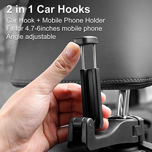 Jupswan 2 in 1 Car Seat Hooks for Purses and Bags with Phone Holderï¼Å’Automative Headrest Purse Handbag Holder Hangers Organizers,Falling Resistance, Quietness and Universal Fit - Image 3