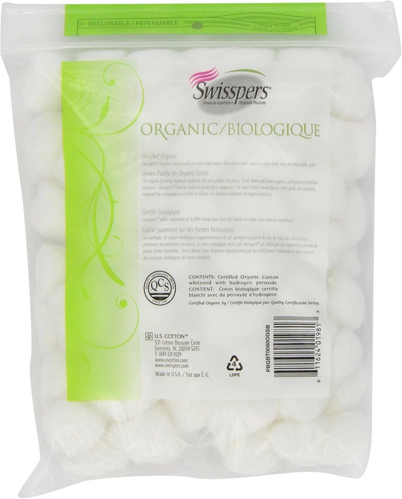 Swisspers Organic 100% Natural Cotton Balls - 80 Count Bag - Image 2