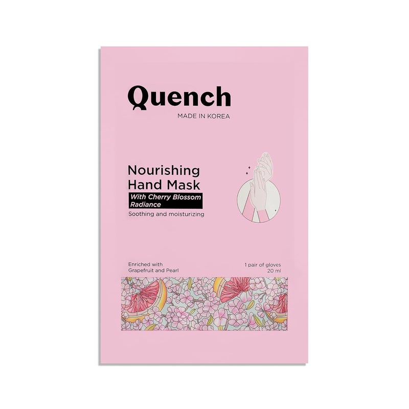 Quench Nourishing Hand Mask Hydrates Brightens Hands Nourishes Nails Cuticles Leaves Hands Smooth Supple Manicure Kit Made In Korea 1 Pair Of Gloves 20Ml - Image 1