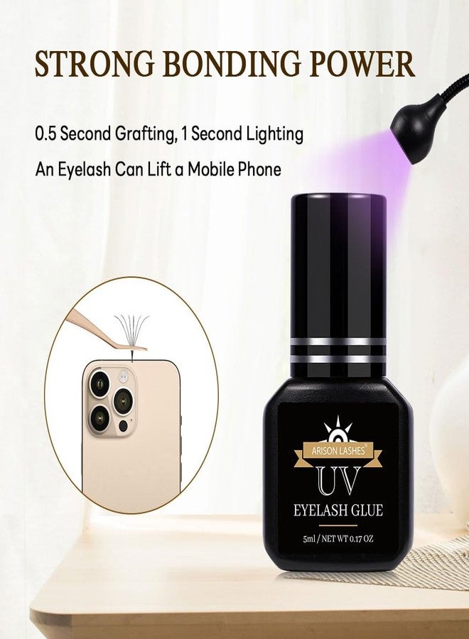 ARISON LASHES UV Eyelash Extension Glue Safe and Mild Without Irritation 1 Sec Drying Time 9-10 Weeks Retention Maximum Adhesion for Semi-Permanent Extensions Professional Use Only （Strong Style） - Image 2