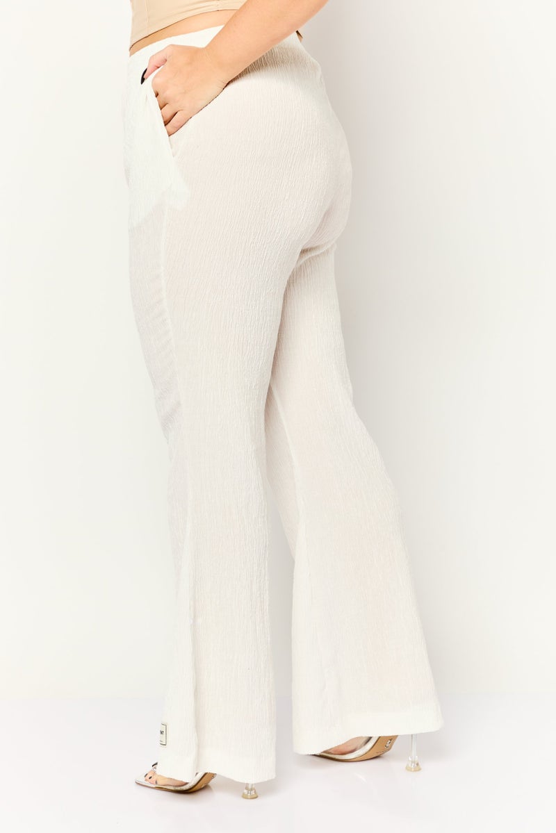 The Giving Movement Women Regular Fit Textured Wide Leg Pants, White - Image 3