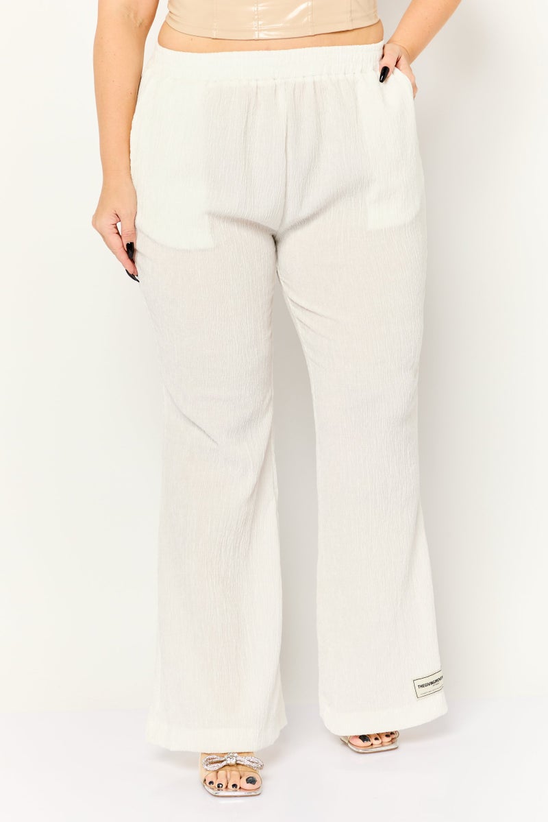 The Giving Movement Women Regular Fit Textured Wide Leg Pants, White - Image 1