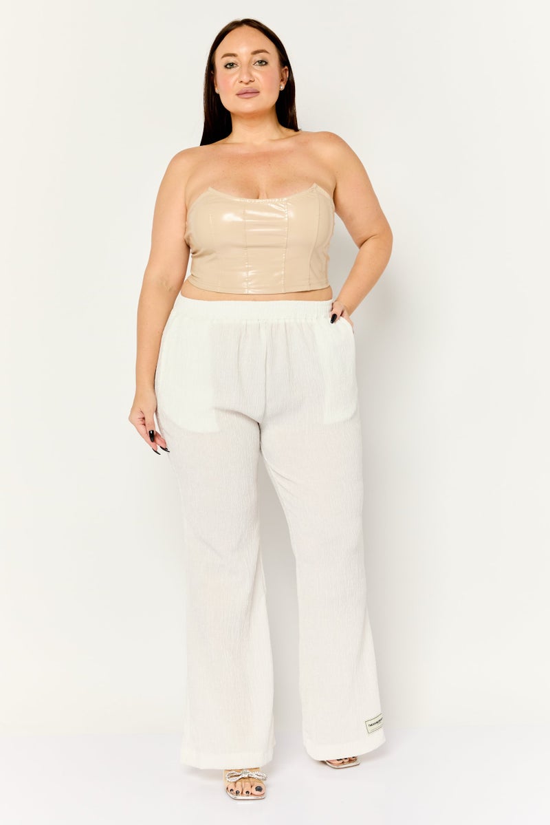 The Giving Movement Women Regular Fit Textured Wide Leg Pants, White - Image 4