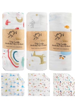 (3 Pack) Baby Blankets soft Bamboo Baby Muslin Swaddle Blankets Premium Knit Baby Burp Cloth Muslin Baby Muslin Blankets 110*120cm