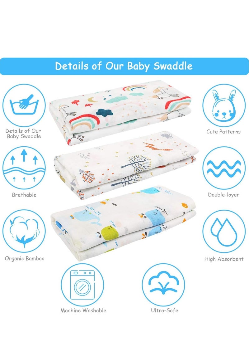 Generic - (3 Pack) Baby Blankets soft Bamboo Baby Muslin Swaddle Blankets Premium Knit Baby Burp Cloth Muslin Baby Muslin Blankets 110*120cm - Image 1