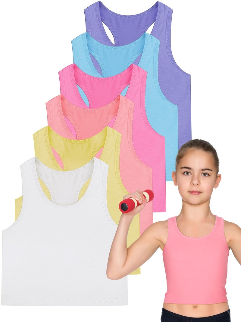 Geyoga 6 Pieces Girls Dance Tank Top Racerback Crop Top Sleeveless Dance Outfit for Ballet Hip Hop Athletic Wear78 YearsCute Color6 Pcs - Image 2
