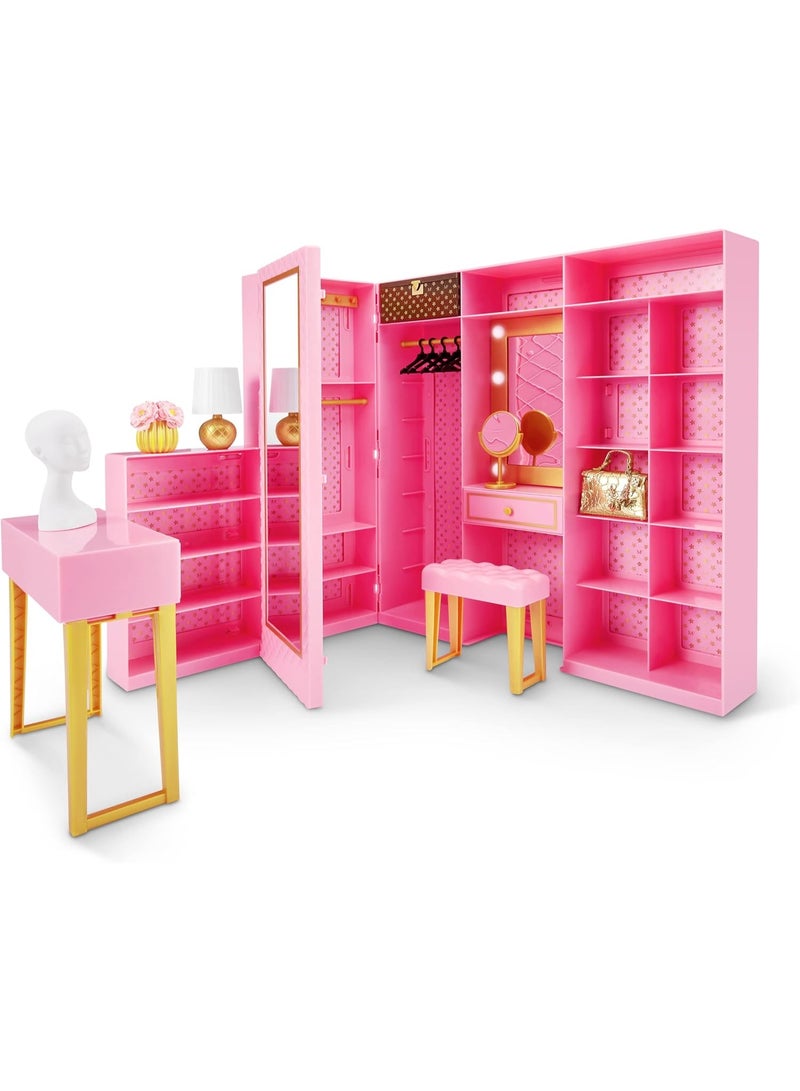 ZURU Mini Brands Mini Fashion Dream Wardrobe Playset – Pink Doll Accessory Storage with Exclusive Metallic Bag & Light-Up Mirror - Image 5