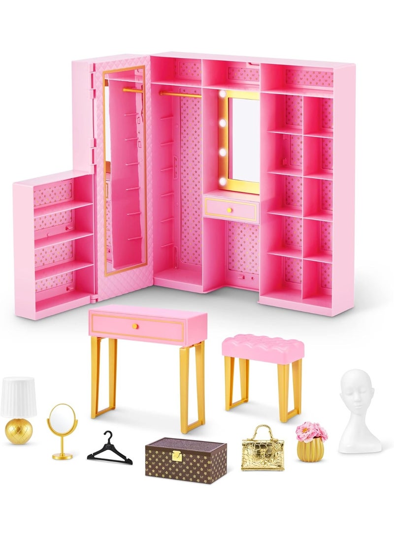 ZURU Mini Brands Mini Fashion Dream Wardrobe Playset – Pink Doll Accessory Storage with Exclusive Metallic Bag & Light-Up Mirror - Image 4