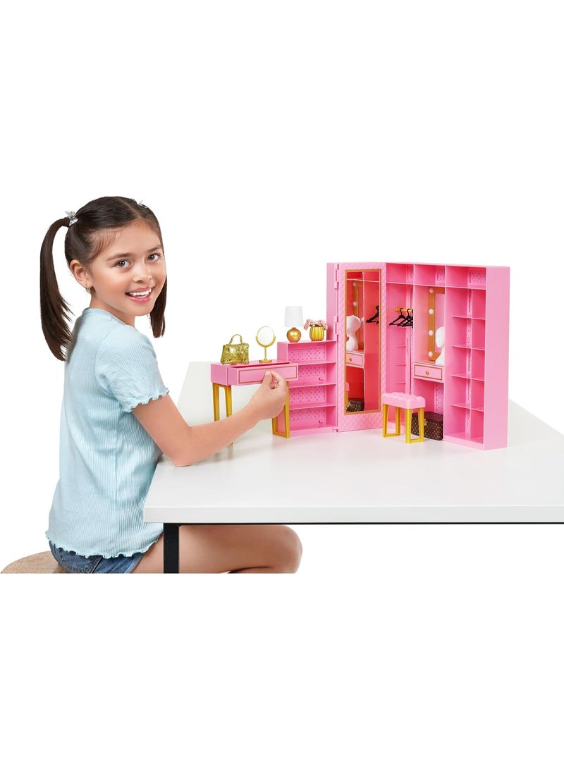 ZURU Mini Brands Mini Fashion Dream Wardrobe Playset – Pink Doll Accessory Storage with Exclusive Metallic Bag & Light-Up Mirror - Image 2