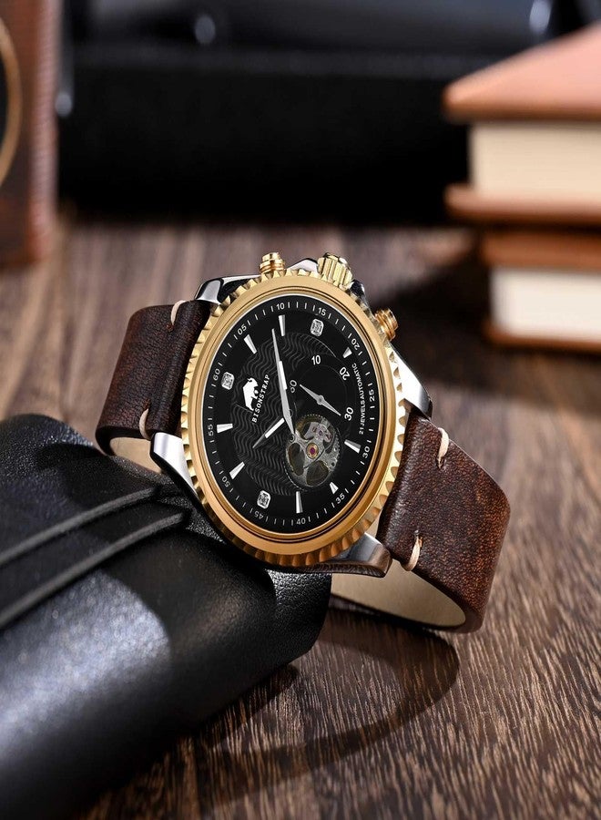 BISONSTRAP Antique Watch Bands for Men, Italian Leather, Quick Release Watch Straps, 20mm, Coffee Brown (Gold Buckle) - Image 2