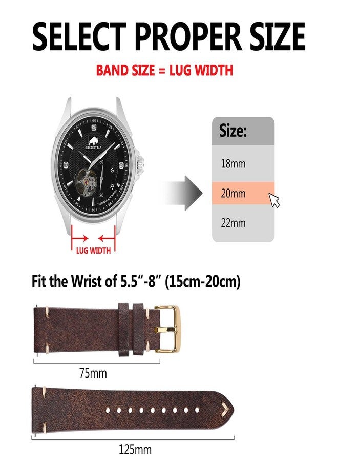 BISONSTRAP Antique Watch Bands for Men, Italian Leather, Quick Release Watch Straps, 20mm, Coffee Brown (Gold Buckle) - Image 5
