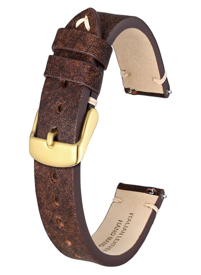 BISONSTRAP Antique Watch Bands for Men, Italian Leather, Quick Release Watch Straps, 20mm, Coffee Brown (Gold Buckle) - Image 1