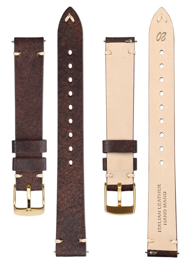 BISONSTRAP Antique Watch Bands for Men, Italian Leather, Quick Release Watch Straps, 20mm, Coffee Brown (Gold Buckle) - Image 3