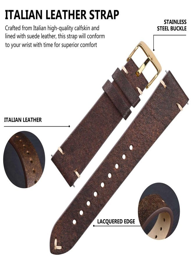 BISONSTRAP Antique Watch Bands for Men, Italian Leather, Quick Release Watch Straps, 20mm, Coffee Brown (Gold Buckle) - Image 4