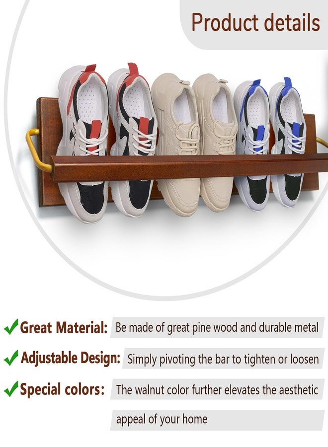 GOSR Wall Mounted Shoe Rack 2 Pcs, Solid Wood Wall Hanging Small Shoe Storage, Organize for Shoes, Sneaker, Slipper and Boots in Narrow Spaces, Entryway, Hallway, Trailer or RV, Walnut Color (28.5'' Long) - Image 3
