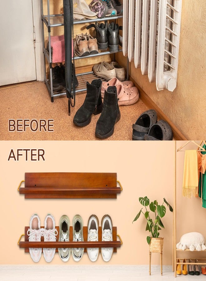 GOSR Wall Mounted Shoe Rack 2 Pcs, Solid Wood Wall Hanging Small Shoe Storage, Organize for Shoes, Sneaker, Slipper and Boots in Narrow Spaces, Entryway, Hallway, Trailer or RV, Walnut Color (28.5'' Long) - Image 4