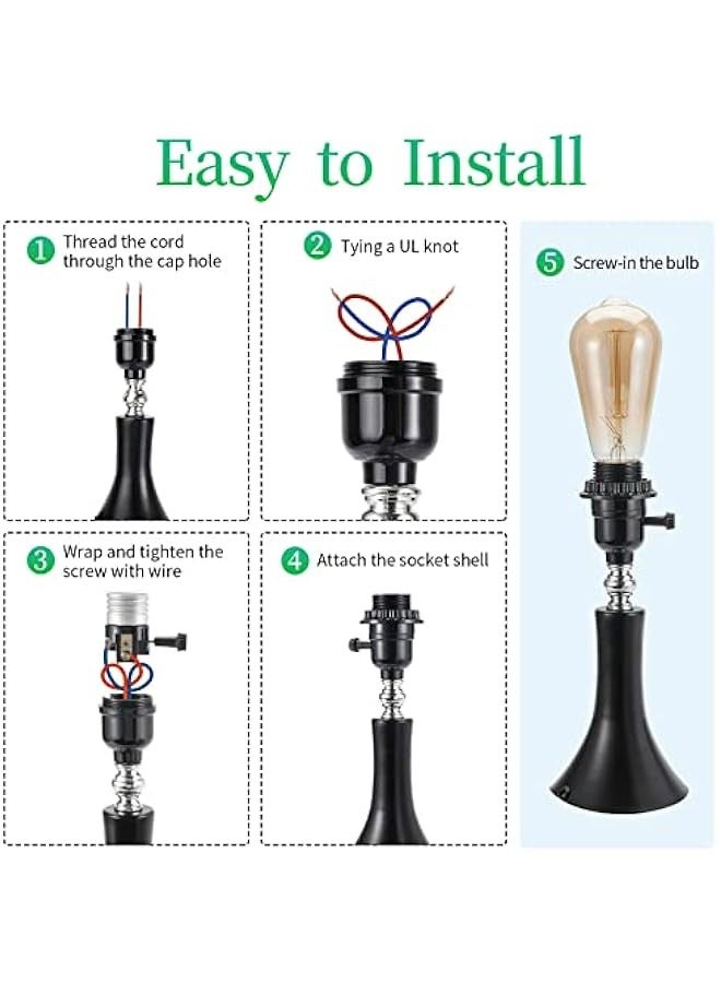 UL Listed E26 Light Socket, Lamp Socket Replacement with ON/Off Switch Medium Base Lamp Parts with 2 Lamp Socket Ring, Light Bulb Fixture Socket for Table Lamp, Floor Lamp, 2 Pack  - Image 4