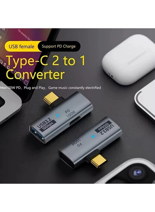 Gray 2 In 1 USB C Adapter With PD 100W Fast Charging Data Transfer OTG For Phone Tablet MacBook - Image 2