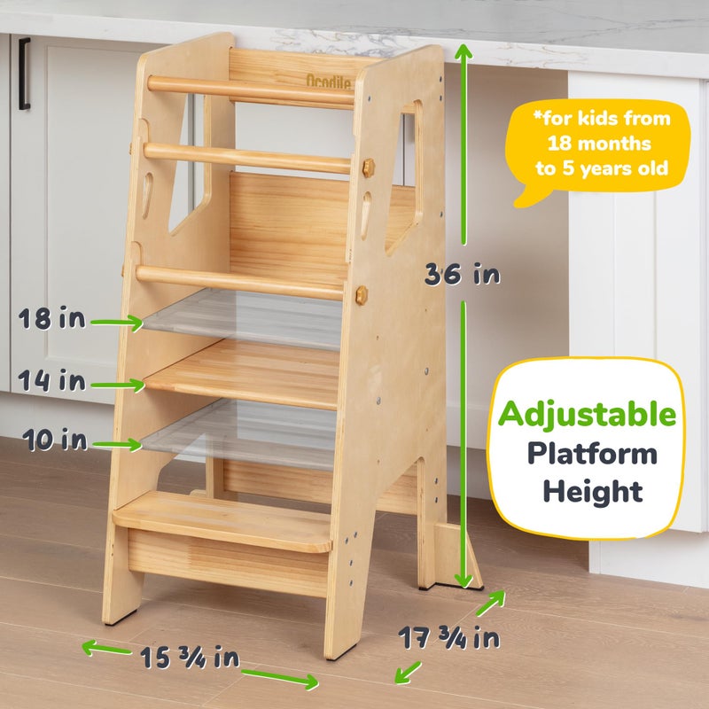 OCODILE Toddler Standing Tower - Adjustable Height Toddler Kitchen Stool Helper - Ideal Kids Kitchen Step Stool for Learning New Skills - Extra Secure with Safety Feet - Varnished - Image 5