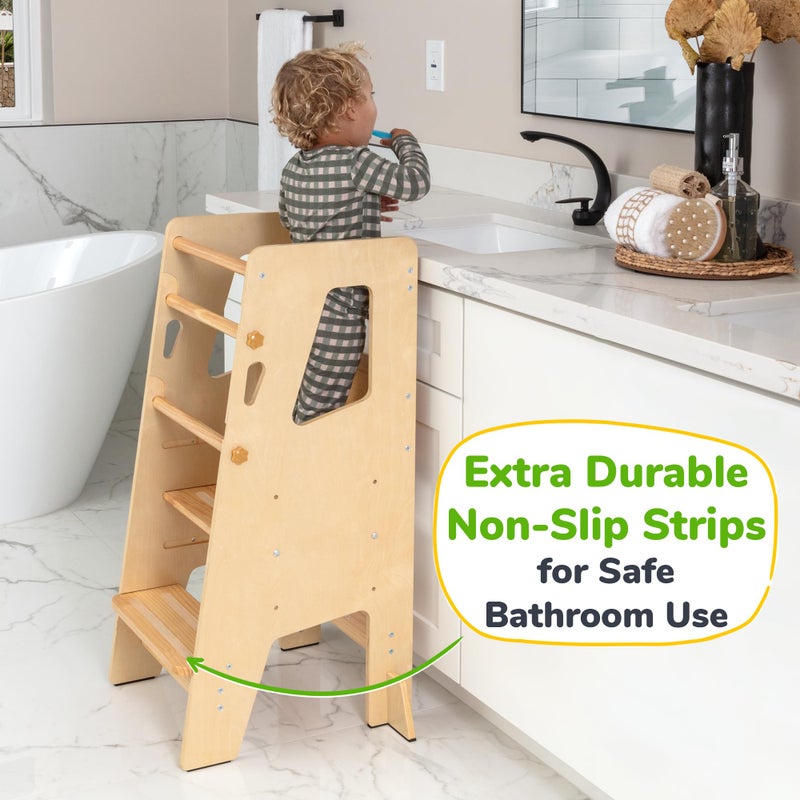 OCODILE Toddler Standing Tower - Adjustable Height Toddler Kitchen Stool Helper - Ideal Kids Kitchen Step Stool for Learning New Skills - Extra Secure with Safety Feet - Varnished - Image 4