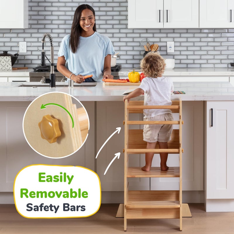 OCODILE Toddler Standing Tower - Adjustable Height Toddler Kitchen Stool Helper - Ideal Kids Kitchen Step Stool for Learning New Skills - Extra Secure with Safety Feet - Varnished - Image 2