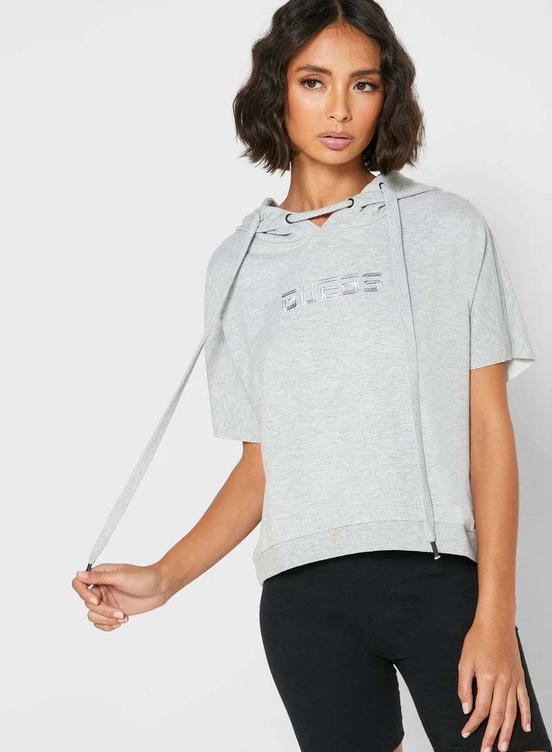 GUESS Logo Cropped Hoodie